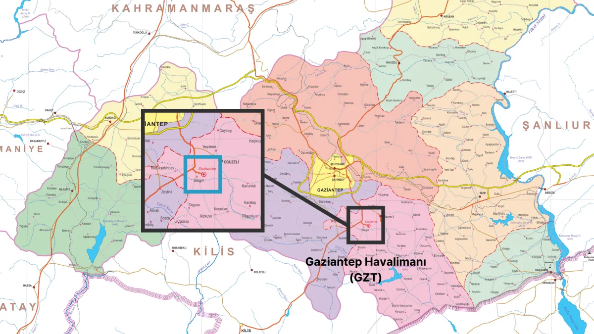 Gaziantep Havalimanları ve Ulaşım Haritası